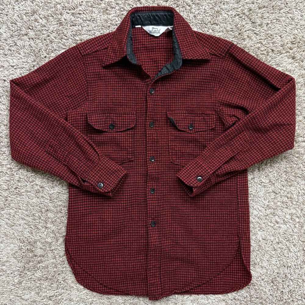 Vintage 80’s Woolrich Wool LS Button Up Flannel Shirt Red Black Men’s Size M